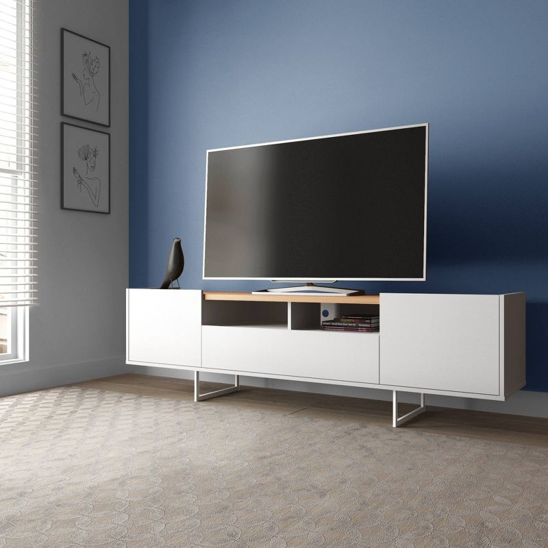Winston TV Stand for TVs up to 65" White/Cinnamon - Manhattan Comfort: Entertainment Center with Cable Management