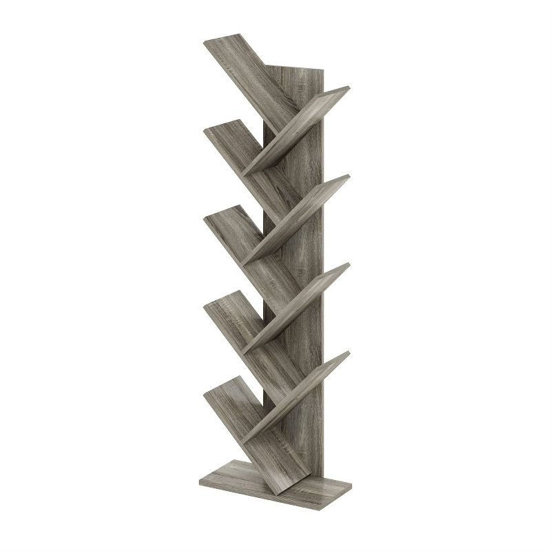 Furinno Tree Bookshelf 9-Tier Bookcase Floor Standing Book Rack Display Stand,French Oak