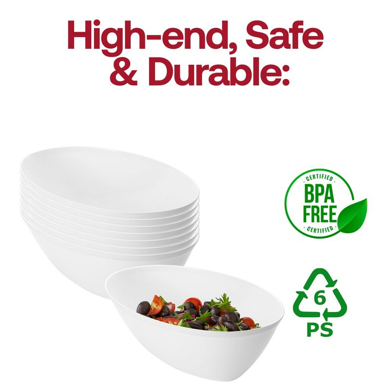 Smarty Had A Party 2 qt. White Oval Plastic Serving Bowls - 24 pcs