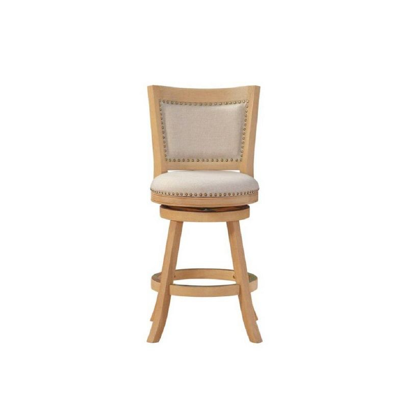Boraam Melrose Distressed 24" Counter Height Barstool - Driftwood Crème: Linen Upholstery, Nailhead, Swivel, Wood Legs
