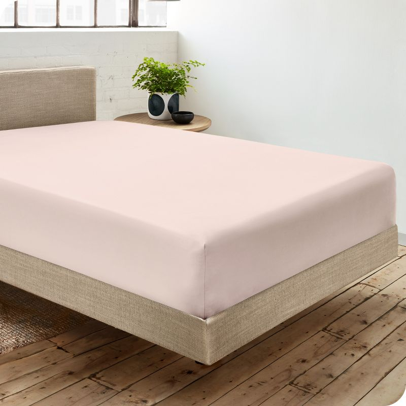 300 Thread Count Organic Cotton Percale Twin Fitted Sheet Dusty Pink by Bare Home