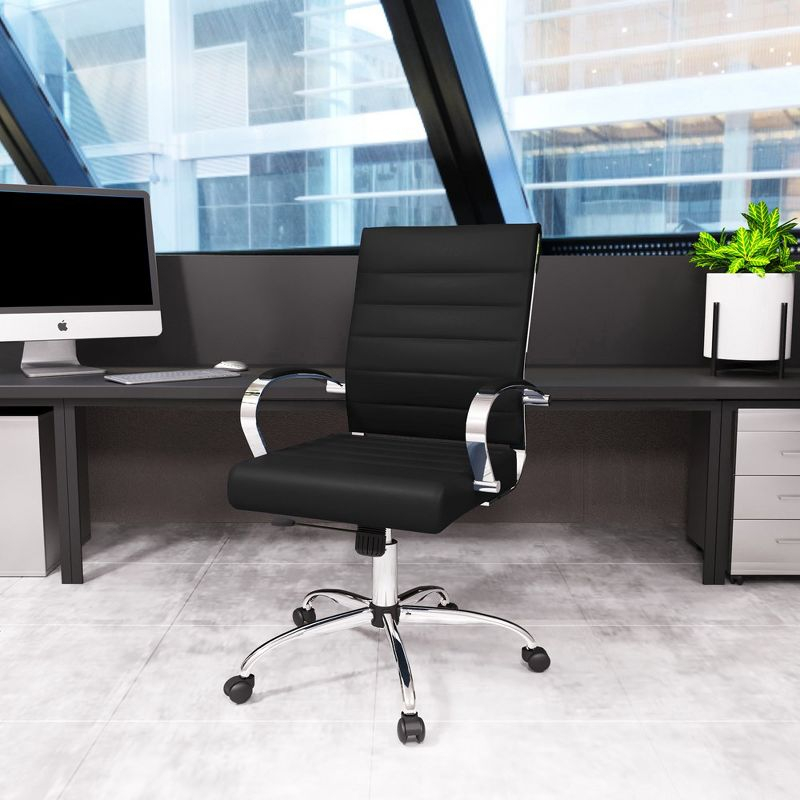 LeisureMod Benmar Mid-Back Office Conference Chair Upholstered in Leather with Swivel and Tilt in Black
