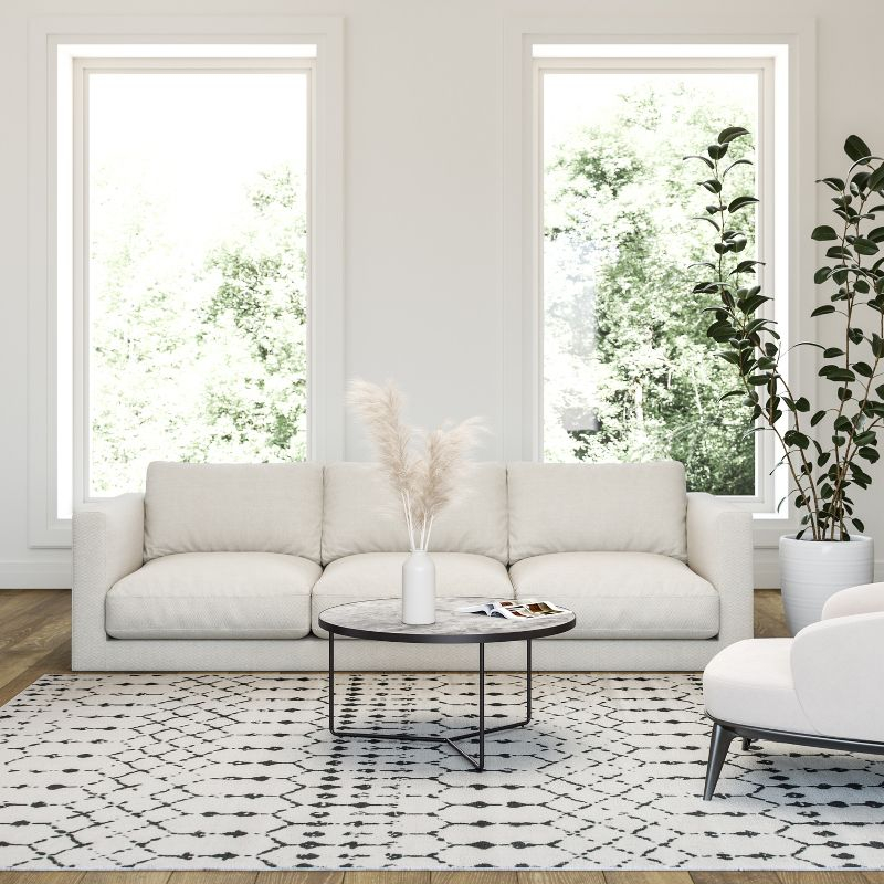 Emma and Oliver Modern Design Geometric Bohemian Low Pile 8' x 10' Ivory And Black Area Rug