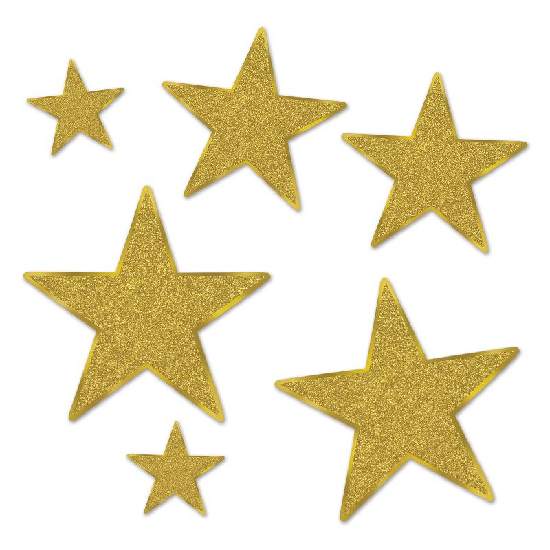 Beistle Glittered Foil Star Cutouts, Asstd, (6/Pkg) Gold