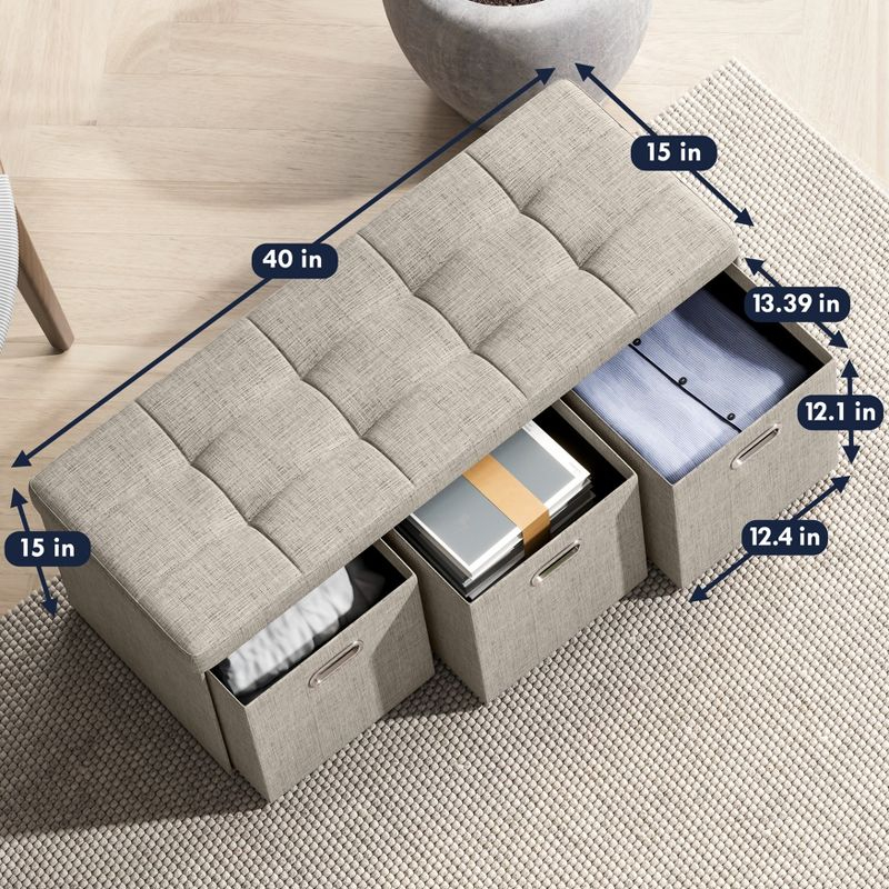 Ornavo Home Collapsible Large Storage Bench Ottoman with Drawers - 40" Inch - Charcoal Gray