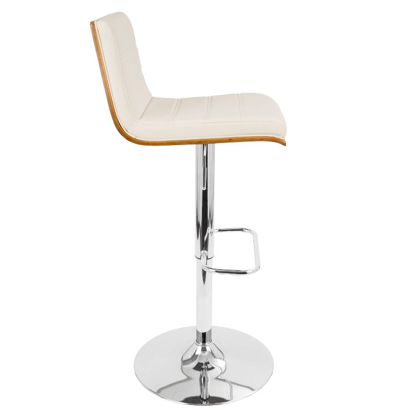 Set of 2 Vasari Adjustable Walnut Wood Barstools Cream - LumiSource: Padded Seat, Chrome Base, Swivel Function