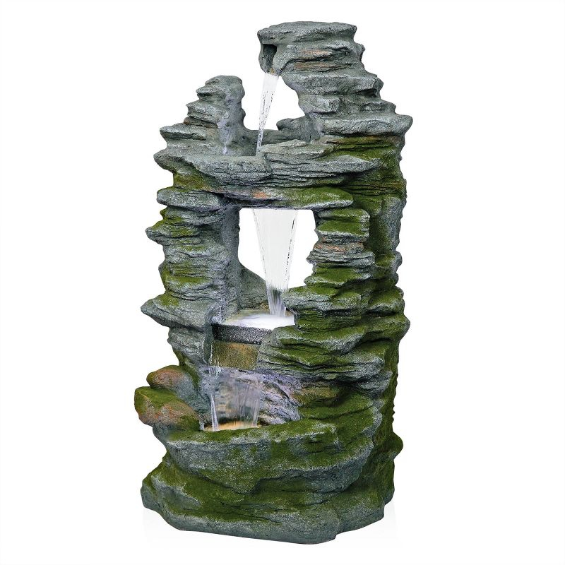 Alpine Corporation 39" Stacked Stone Rainforest Fountain: Polyresin, LED-Lit, Outdoor Decor