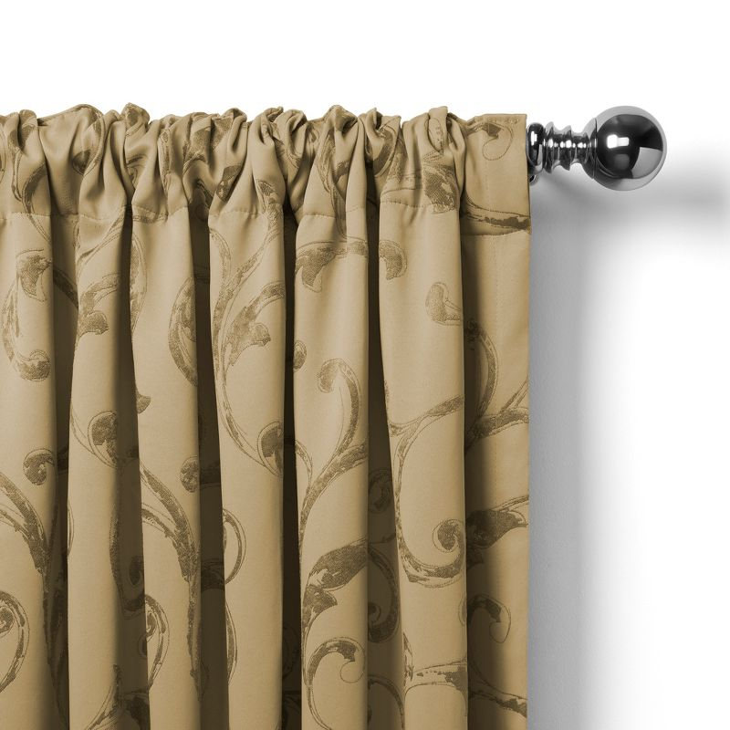 Mia Jacquard Scroll Blackout Window Curtain Panel - 52" x 95" - Gold - Elrene Home Fashions