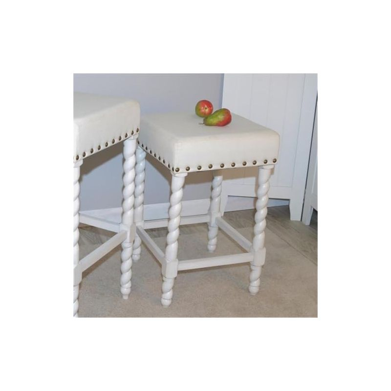 Carolina Living Remick 24" Counter Stool - Vintage White - Linen Upholstery