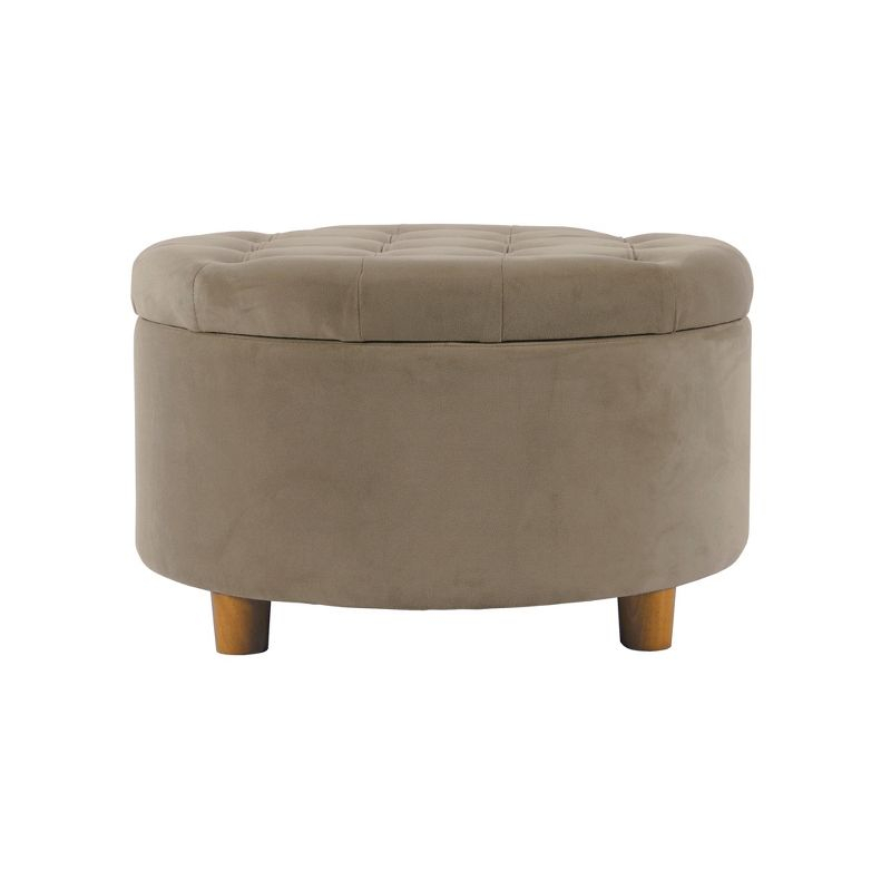Tufted Round Storage Ottoman Fawn Velvet - HomePop: Lift-Off Lid, Honey Oak Legs, 250lb Capacity