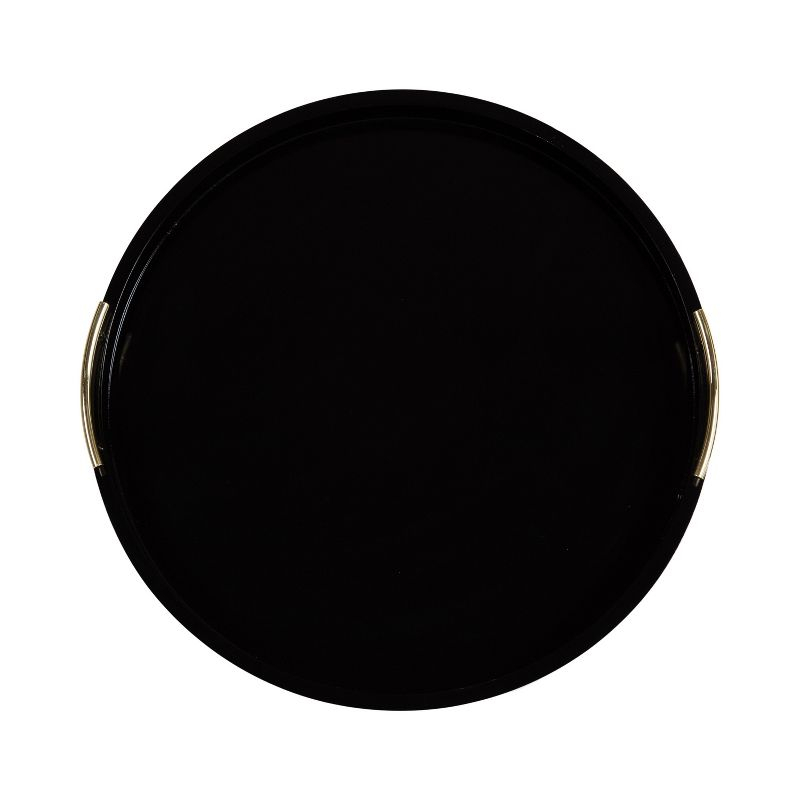 Kate and Laurel Lipton Round Decorative Tray with Metal Handles, 22" Diameter, Black