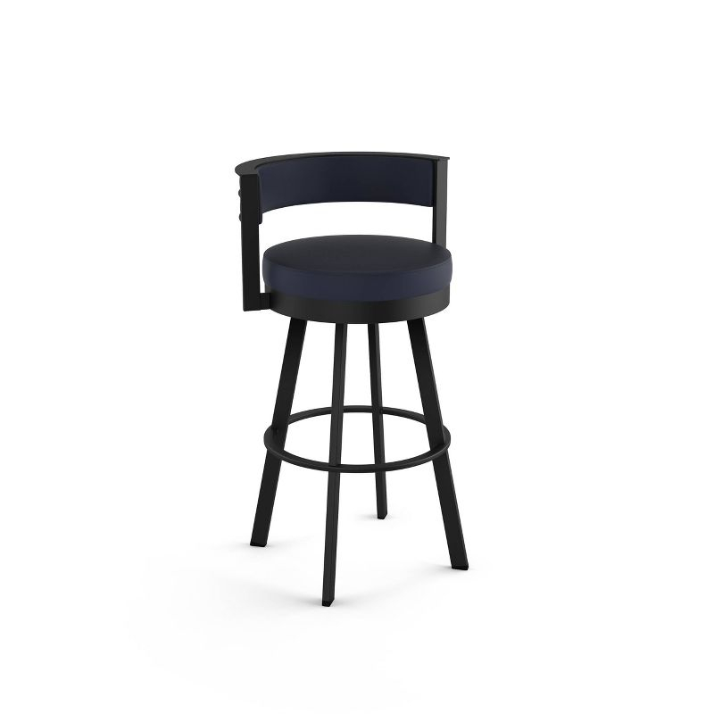 Amisco Browser Upholstered Barstool Navy/Black: Faux Leather, Oval Shape, Steel Frame, 300 lbs Capacity