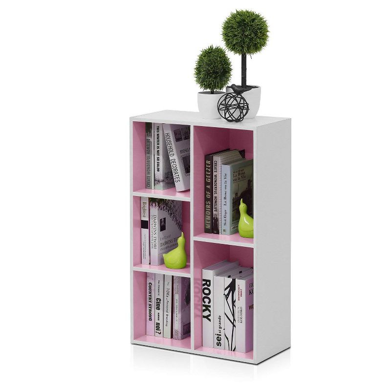 Furinno 5-Cube Reversible Open Storage Bookcase Toy Storage Cabinet Organizer,White/Pink
