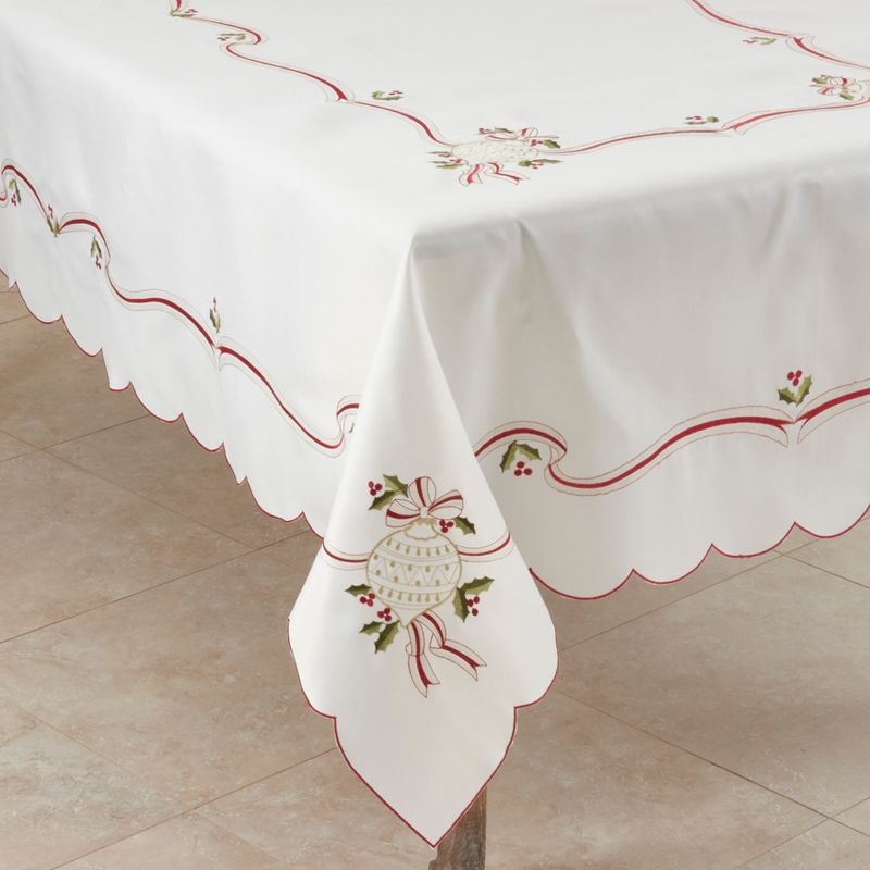 Saro Lifestyle Embroidered Tablecloth With Christmas Motifs, Ivory, 69" x 69"