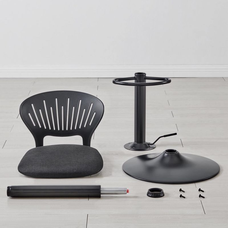 Padua Adjustable Barstool with Upholstery and Metal Finish Black - Armen Living: Swivel, Foam-Padded, 23-32" Height