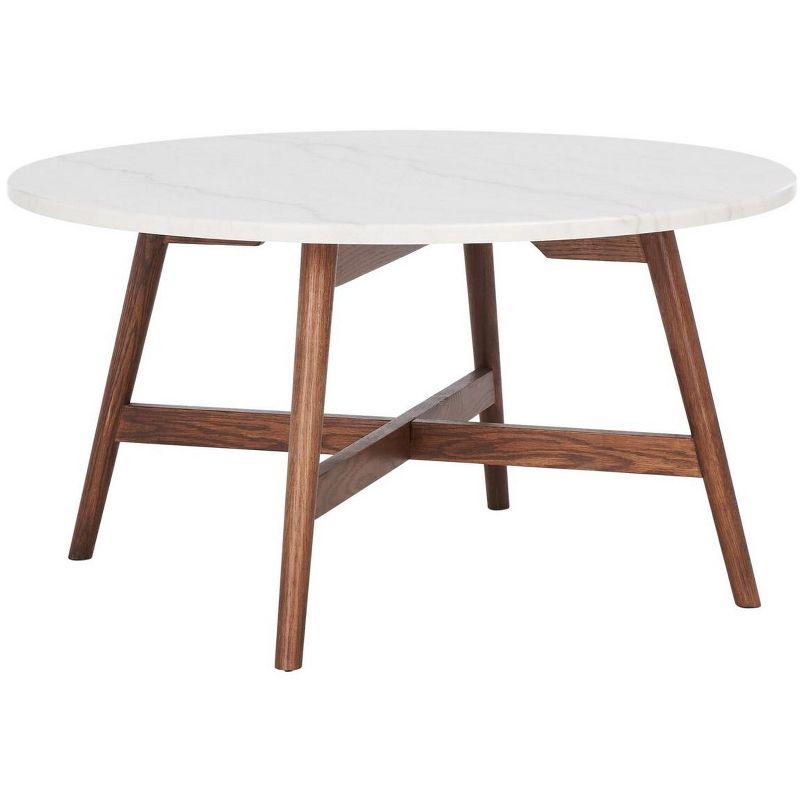Maja Round Marble Coffee Table - Marble/Walnut - Safavieh