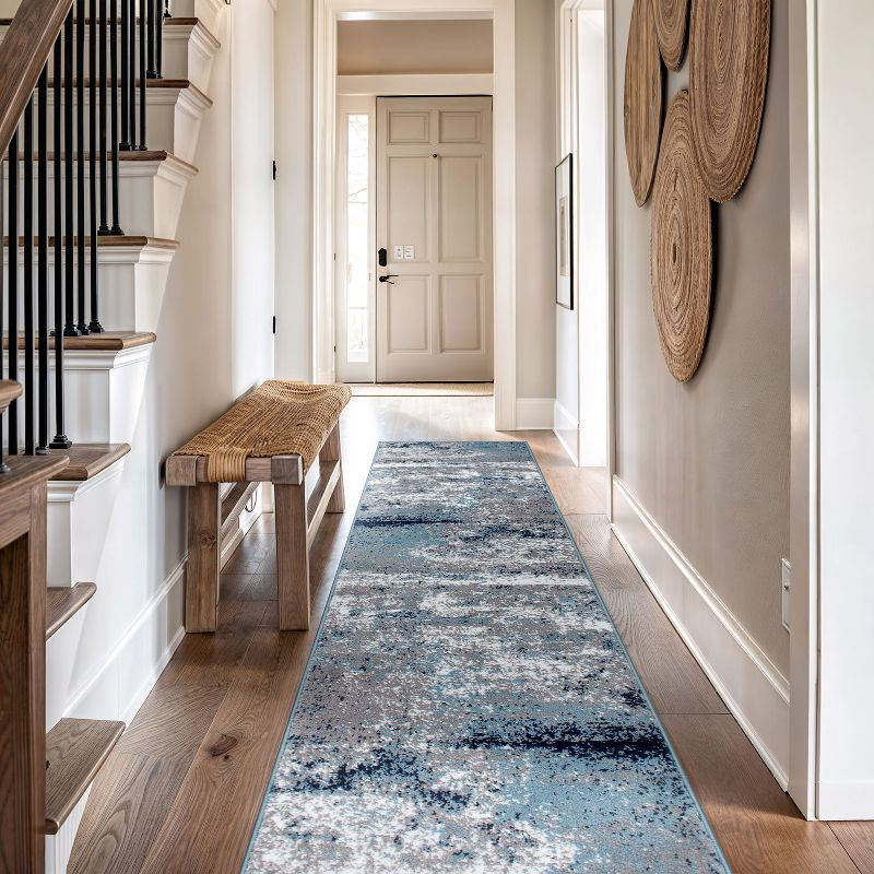 World Rug Gallery Distressed Abstract Watercolor Area Rug - Blue 2'7"x12'