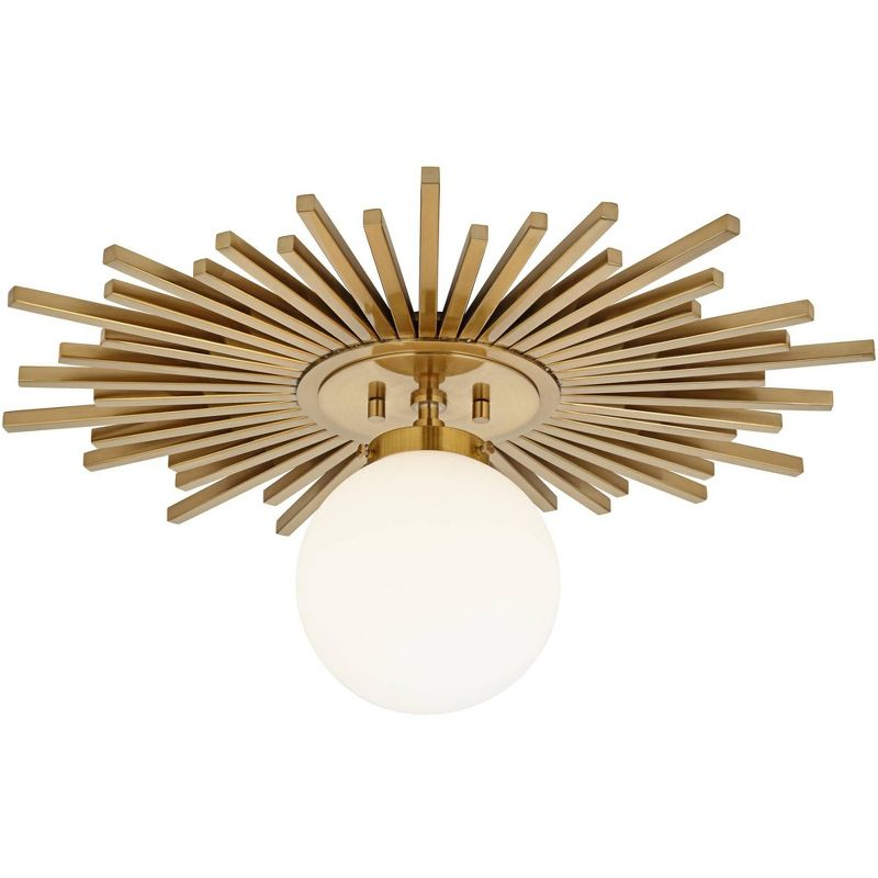 Possini Euro Design Hazel Modern Ceiling Light Semi Flush Mount Fixture 24" Wide Warm Brass White Globe Shade for Bedroom Kitchen Living Room Hallway