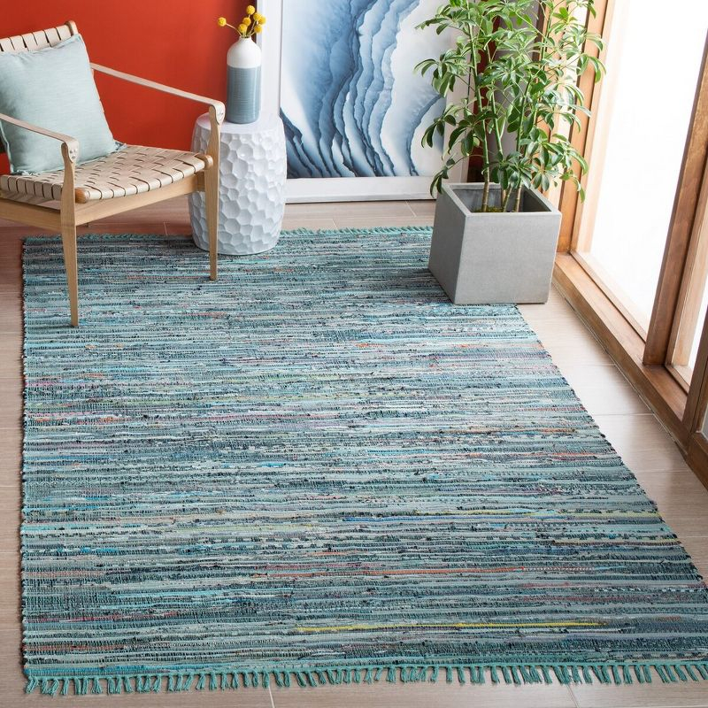 Rag Rug RAR127 Hand Woven Indoor Area Rug - 5'x8' - Turquoise/Multi - Safavieh