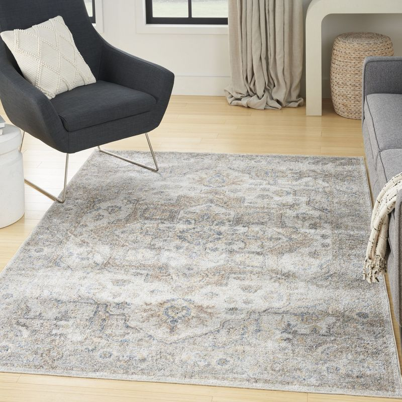 Nourison Astra Machine Washable Vintage Medallion Indoor Rug Silver Grey 4' x 6'