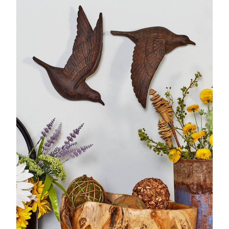 Polystone Bird Metallic 3D Sculpted Wall Decor Set of 3 Brown - Olivia & May: Ready to Hang, Coastal Style Decorative Sculptures