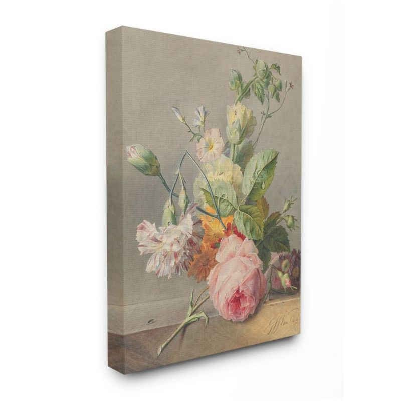 Stupell Industries Vintage Aged Pink Florals on Table Still-Life Gallery Wrapped Canvas Wall Art, 30 x 40