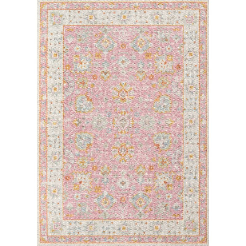 Momeni 5'3"x7'6" Anatolia Mae Medallion Machine Loomed Area Rug Pink: Wool & Nylon, Low Pile, Indoor Classic Rectangle