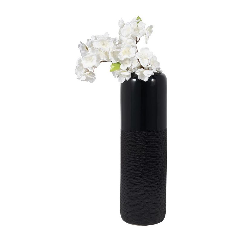 Sagebrook Home 18" Ceramic Vase - Contemporary Grooved Design Black Vase - Decorative Table Accent for Home or Office - Display Beautiful Floral
