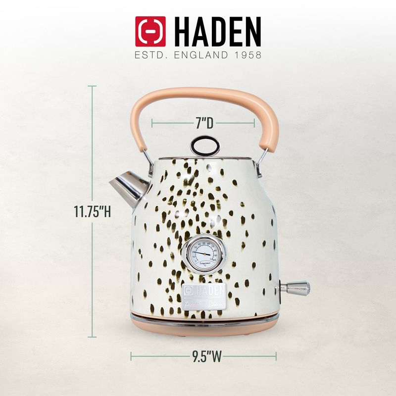 Haden Margate Poodle and Blonde Electric Kettle 1.7 Liter Cordless Stainless Steel with Tottenham Dalmatian Print and Auto Shut Off, Multicolor