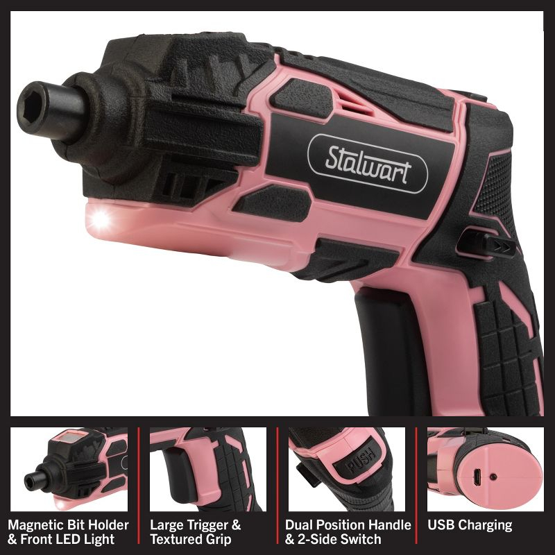 Stalwart 45pc 4V Cordless Screwdriver Set, Pink