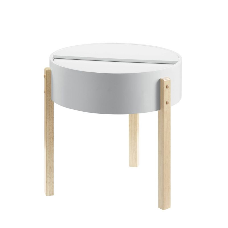 Bodfish End Table White/Natural - Acme Furniture: Mid-Century Modern, Hidden Storage, Compact