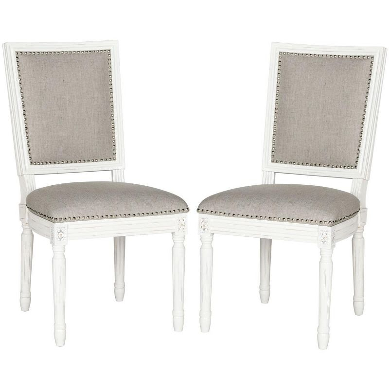 Buchanan 19H French Brasserie Linen Rectangle Side Chair Silver Nail Heads (Set Of 2) - Light Grey/Cream - Safavieh