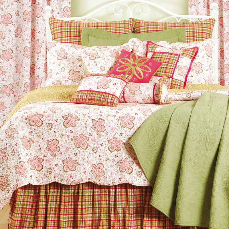 C&F Home Colonial Williamsburg Hot Pink Plaid King Bed Skirt Drop Length: 18 Inches