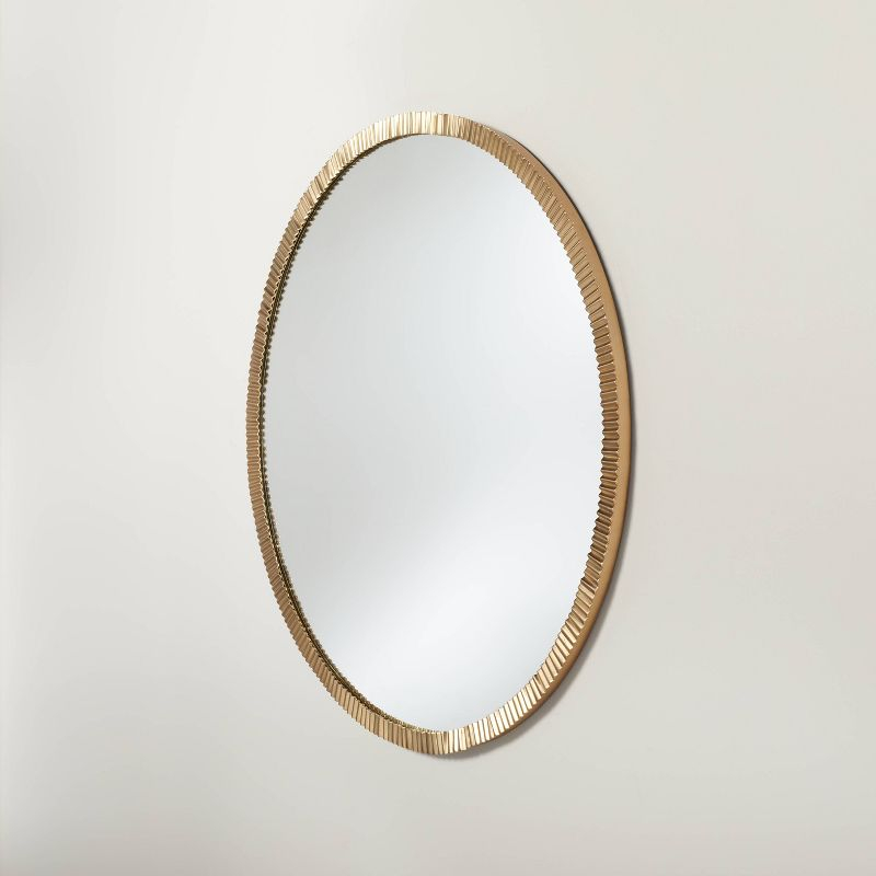 Pleated Brass Round Wall Mirror Antique Finish - Hearth & Hand™ with Magnolia