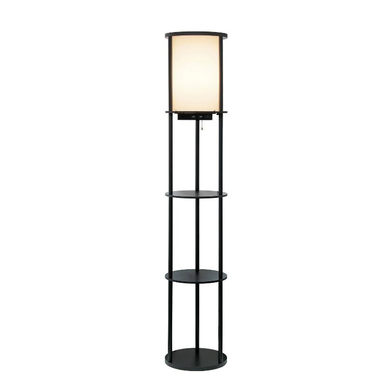 62.5" Round Modern Shelf Etagere Organizer Floor Lamp with Charging Station - Simple Designs
