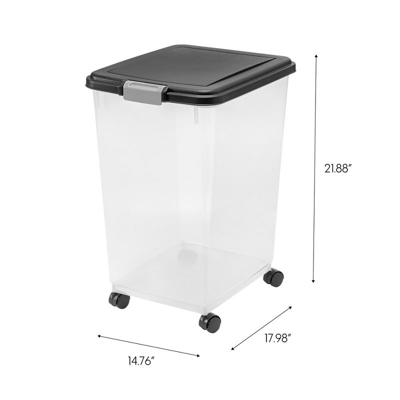 IRIS USA 54 Lbs / 69 Qt WeatherPro Airtight Pet Food Storage Container with Attachable Casters, For Dog Cat Bird and Other Pet Food Storage Bin, Black