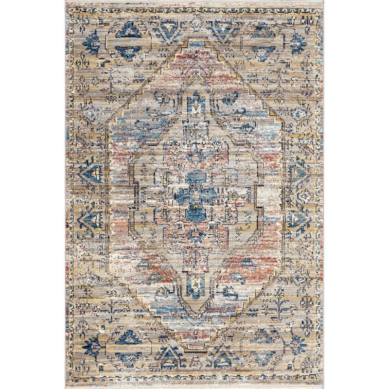Nuloom Marley Medallion 2x10 Runner Indoor Area Rug for Living Room Bedroom Dining Room Entryway Hallway Kitchen, Blue/Beige