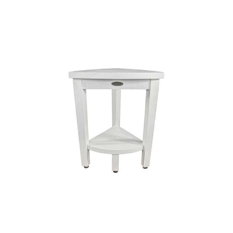 CoastalVogue 15" FlexiCorner ED1123 Wide Teak Wood Shower Bench/Stool : Microfiber, Machine Washable, Non-Slip Backing