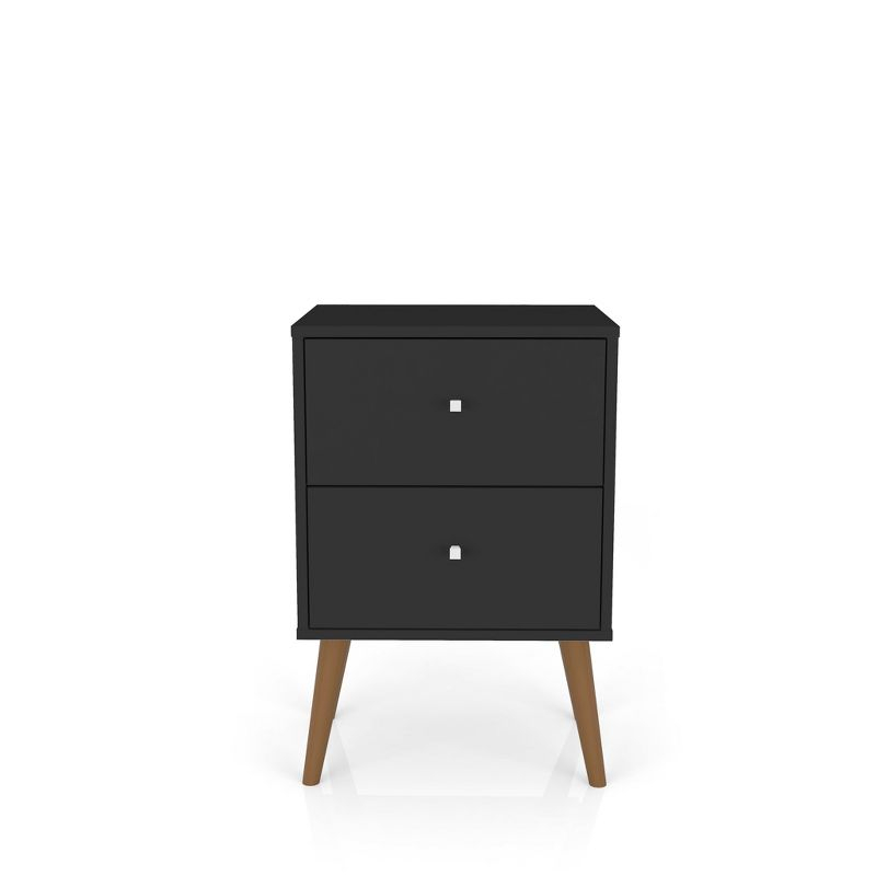 Manhattan Comfort Liberty 2.0 Mid Century Modern Nightstand Black: Particle Board Construction, Storage Drawer, Rectangle Shape