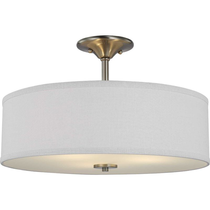 Progress Lighting, Inspire Collection, 3-Light Semi-Flush Mount, Satin Brass, Summer Linen Shade