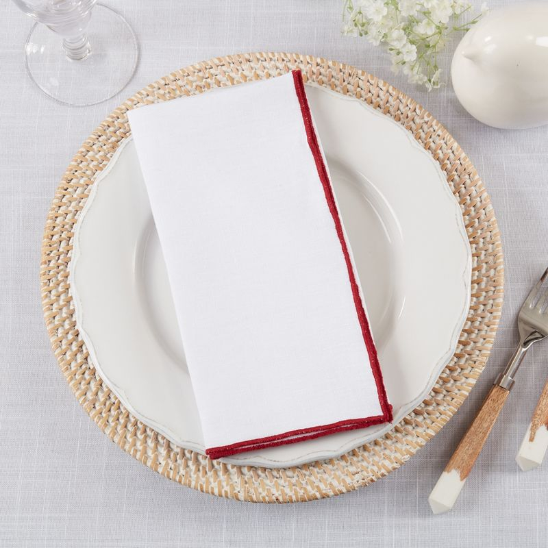 Saro Lifestyle Stitched Border Stonewashed Linen Napkins (Set of 4), Red, 20" x 20"