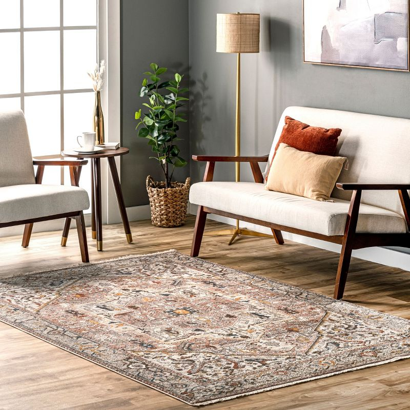 Nuloom Harriet Medallion 4x6 Indoor Area Rug for Living Room Bedroom Dining Room Kitchen, Light Brown/Ivory