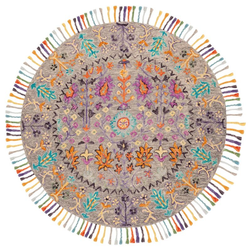 Blossom BLM453 Hand Tufted Indoor Area Rug - Grey/Multi - 8' Round - Safavieh