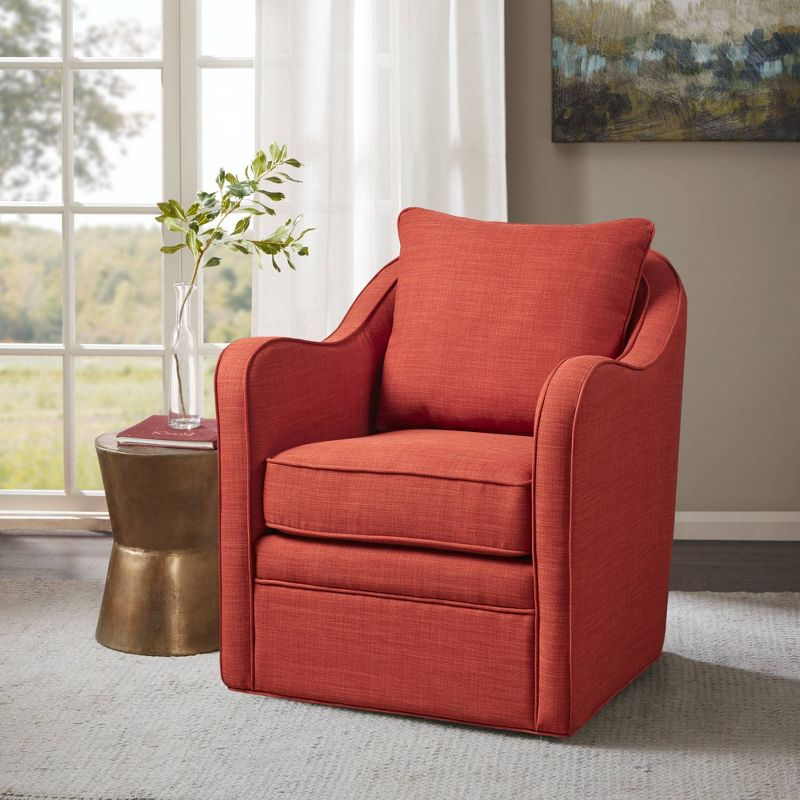 Mitchell Wide Seat Swivel Armchair Orange - Madison Park: Upholstered Polyester, No Assembly Required