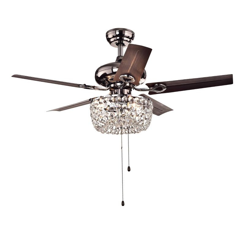 Warehouse Of Tiffany Angel 3-Light Crystal Chandelier 5-Blade Brown Ceiling Fan with Pull Chain