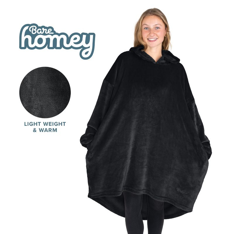 Adult Bare Homey B-Chill Microplush Wearable Blanket, Black