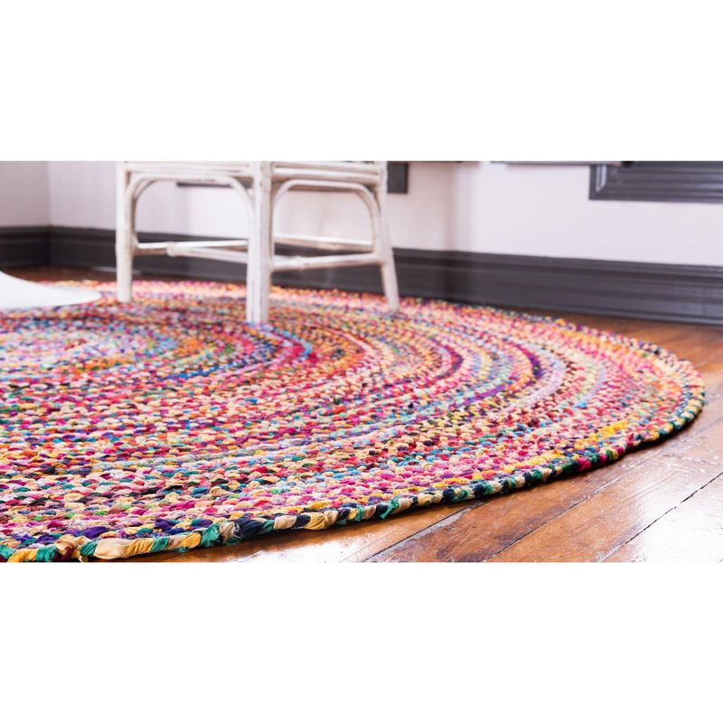 Unique Loom Braided Chindi Collection Area Rug - Layer (6' 1" Round Multi/Blue)