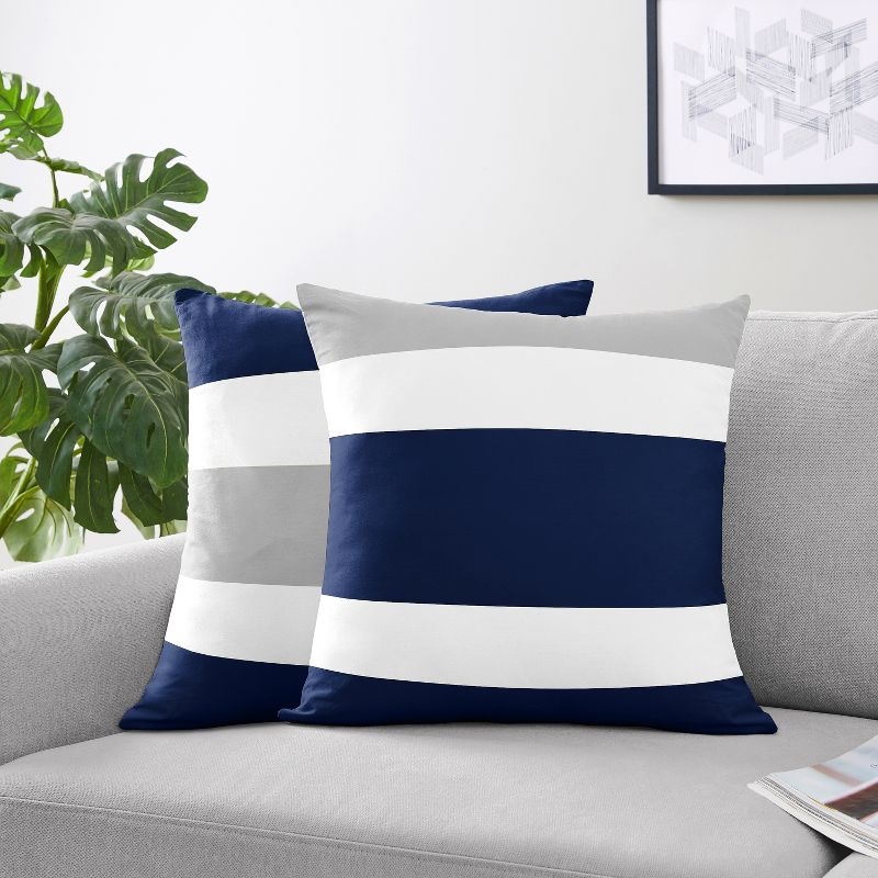 Sweet Jojo Designs Decorative Throw Pillows 18in. Stripe Navy and Gray 2pc