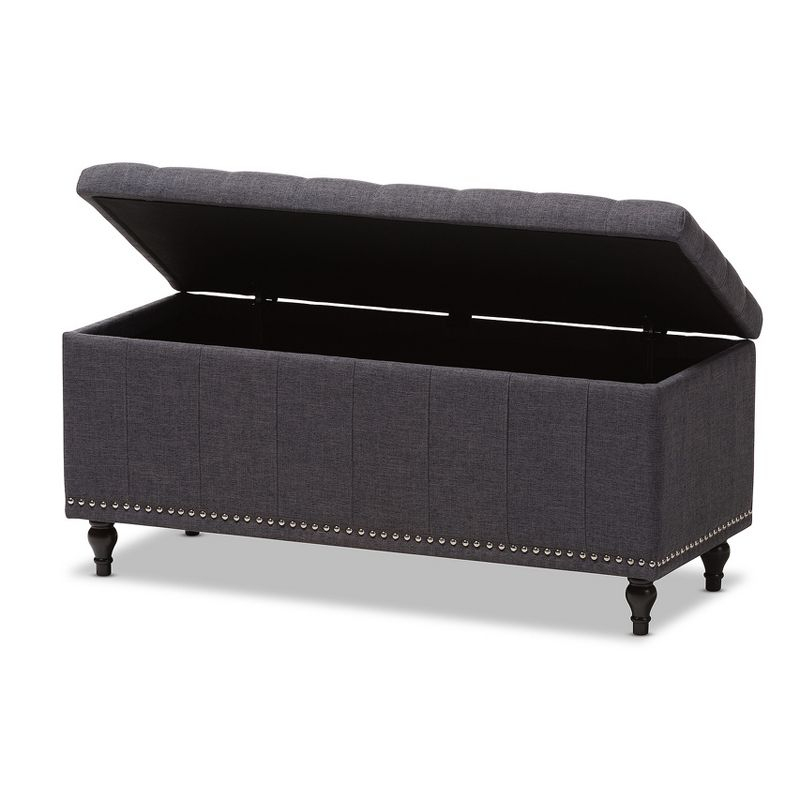 Baxton Studio Kaylee Modern Classic Fabric Upholstered Button - Tufting Storage Ottoman Bench - Dark Gray: Rectangle, Polyester, Wood Frame
