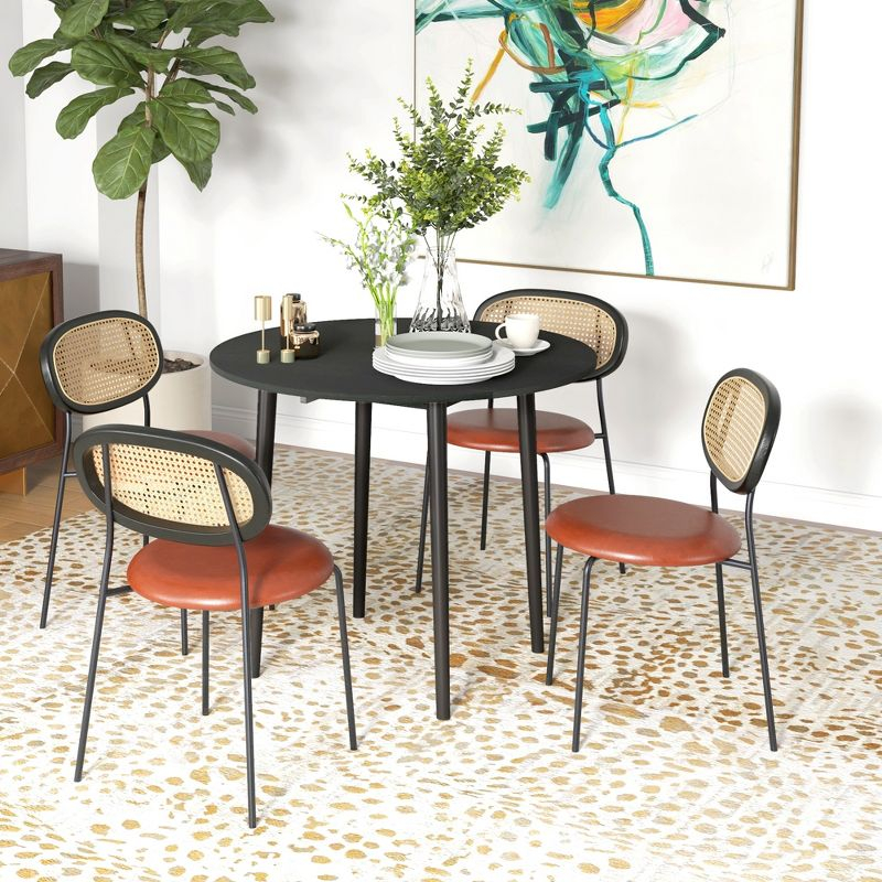 HOMCOM Folding Dining Table, Collapsible Drop Leaf Table for Small Spaces, Round Foldable Kitchen Table with Wooden Legs, Black